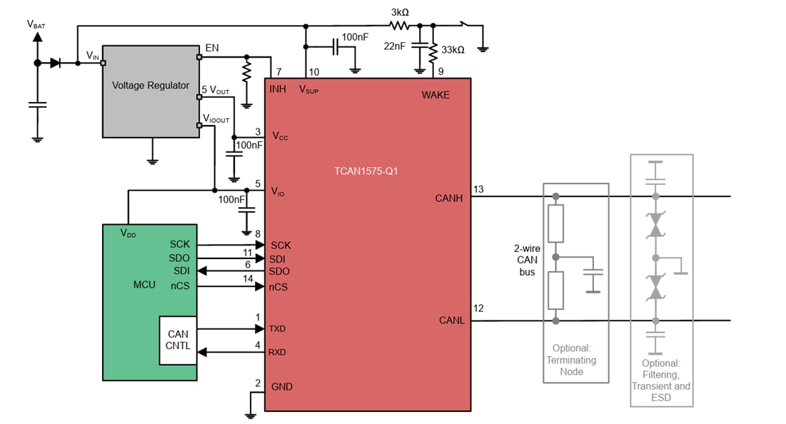 原理图 - Texas Instruments TCAN157x-Q1增强型CAN FD SIC收发器